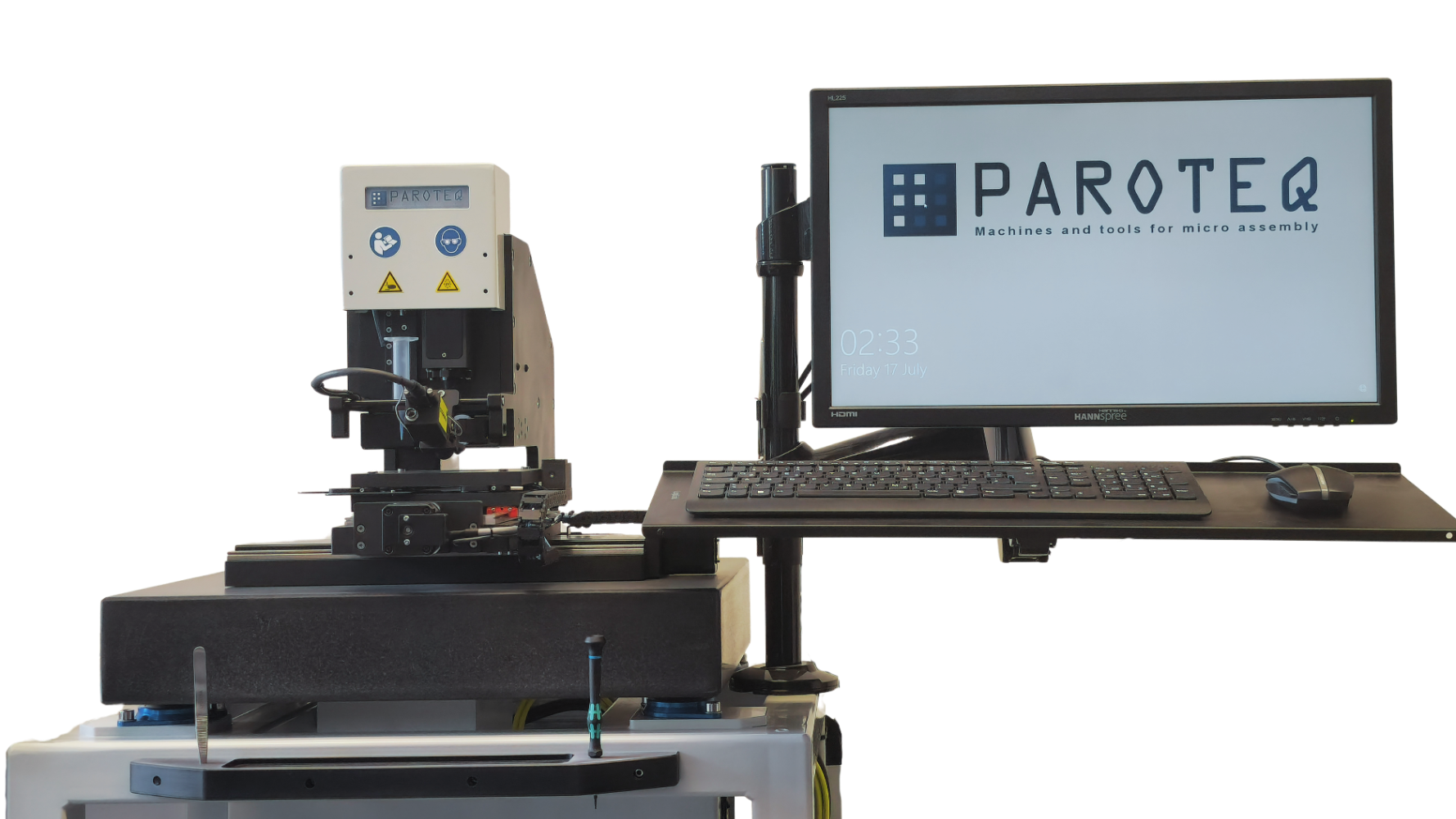 Paroteq H-System semi-automatic die bonder on granite base with integrated vision software interface for 1-micron precision
